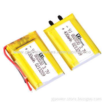 Li-ion Polymer Batteries with 430mAh Nominal Capacity, Size of 8.0 x 20 x 30mm